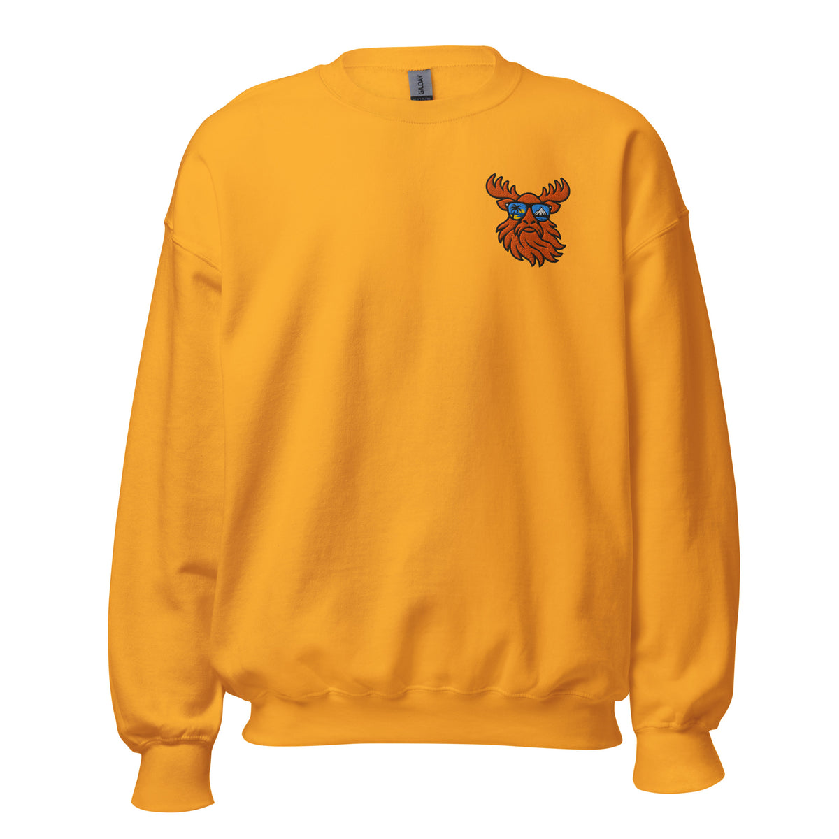 Tropical Moose Embroidered Crewneck in Gold, front view