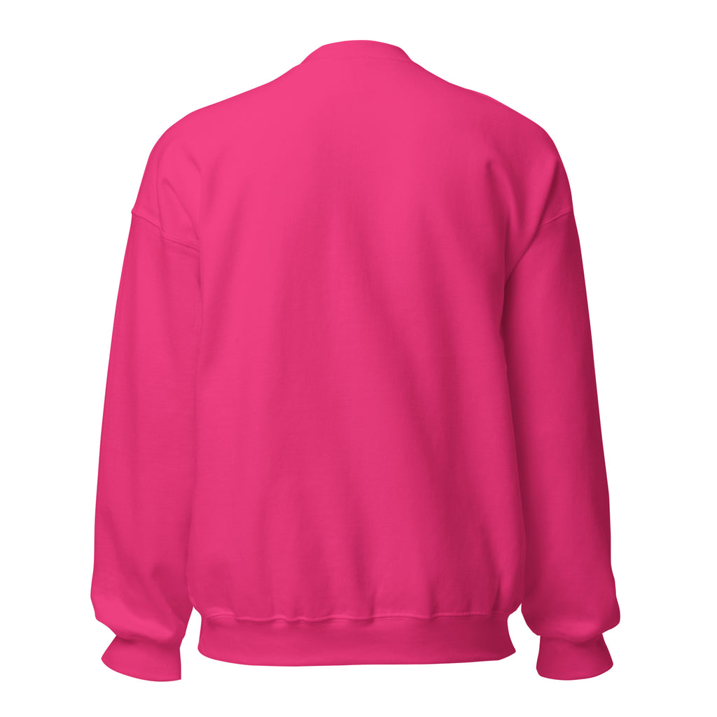 Tropical Moose Embroidered Crewneck in Heliconia pink, back view