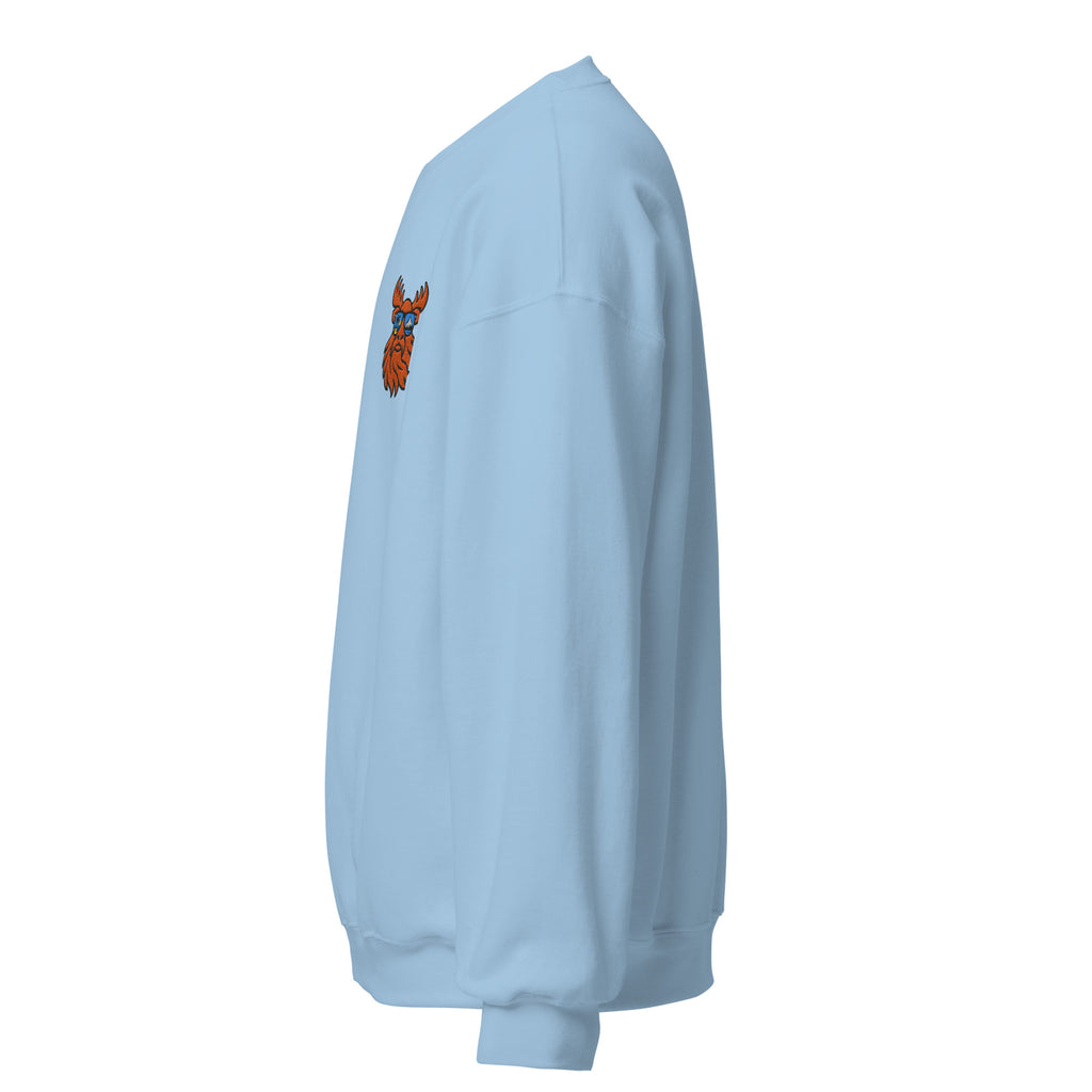 Tropical Moose Embroidered Crewneck in Light Blue, left side view