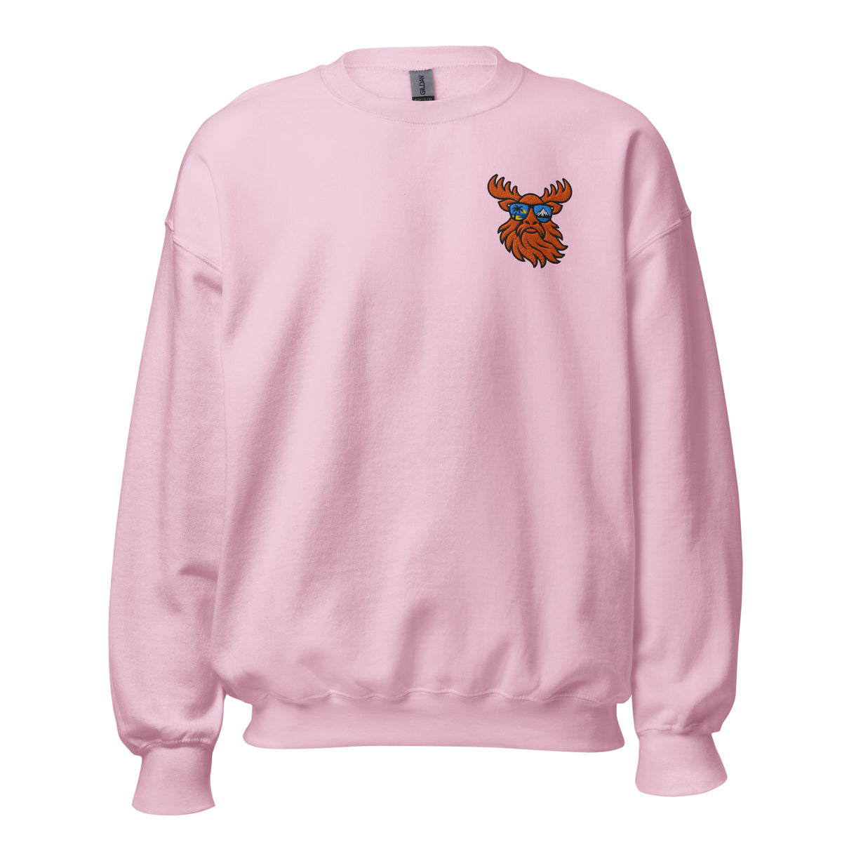 Tropical Moose Embroidered Crewneck in Light Pink, front view