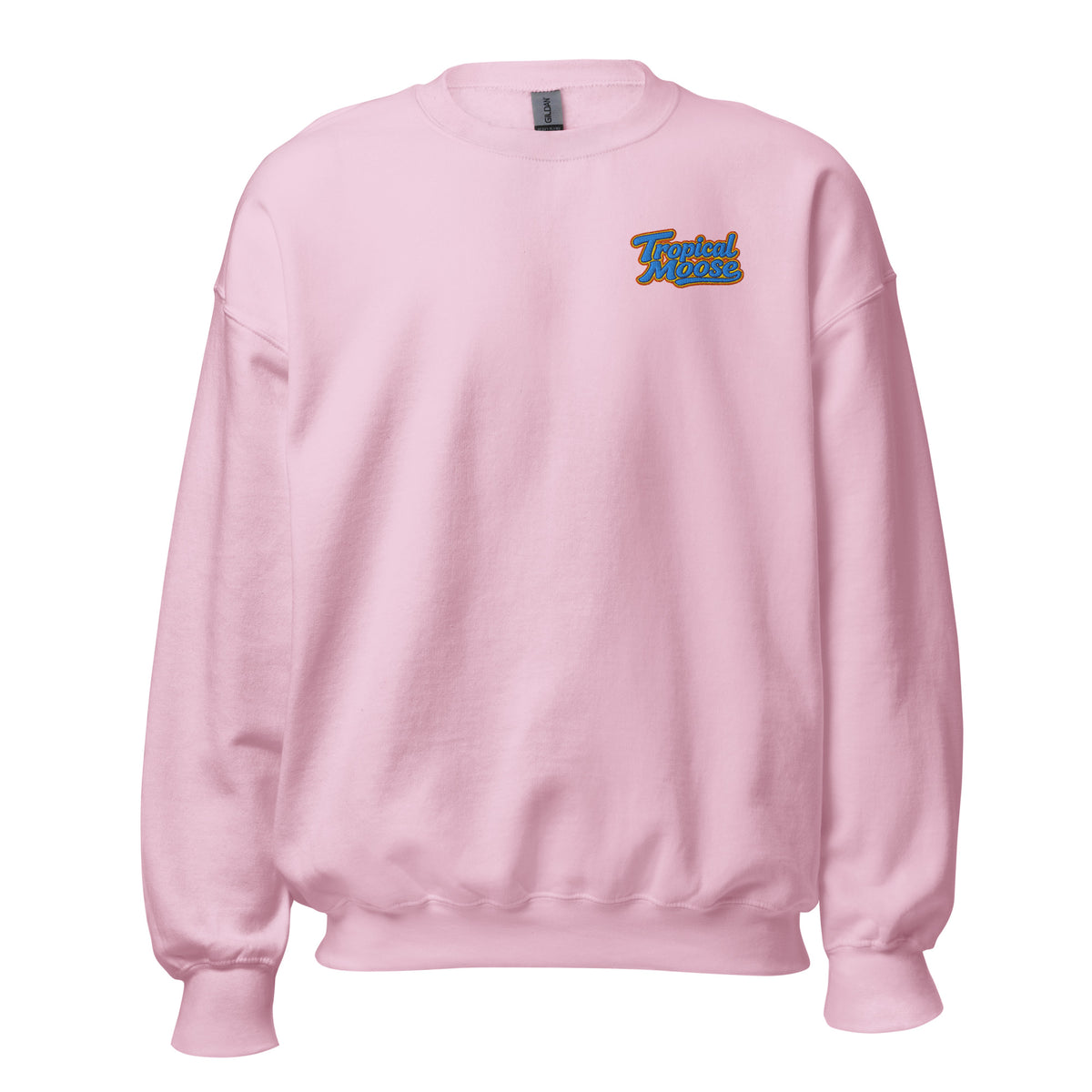 Tropical Moose Script Crewneck in Light Pink, front view