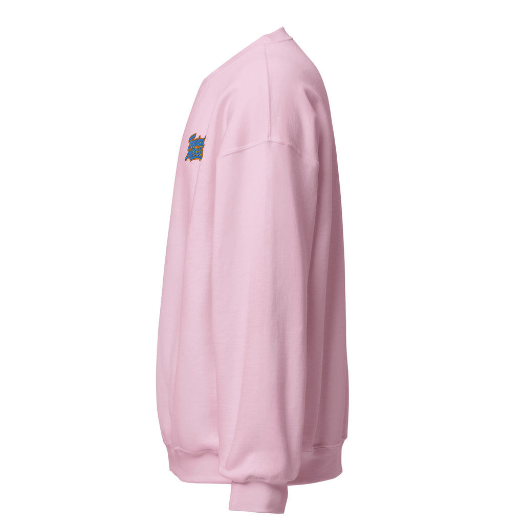 Tropical Moose Script Crewneck in Light Pink, left side view