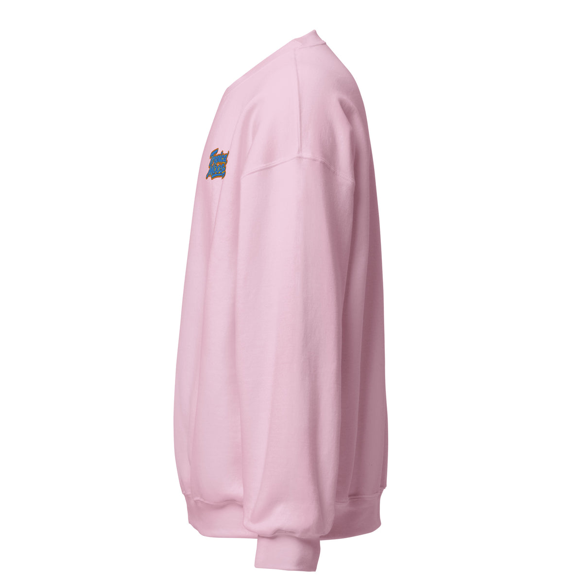 Tropical Moose Script Crewneck in Light Pink, left side view