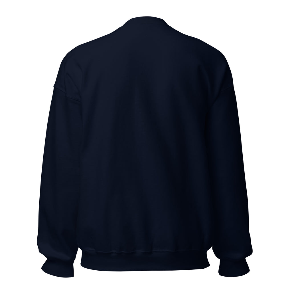 Tropical Moose Script Crewneck in Navy, back view