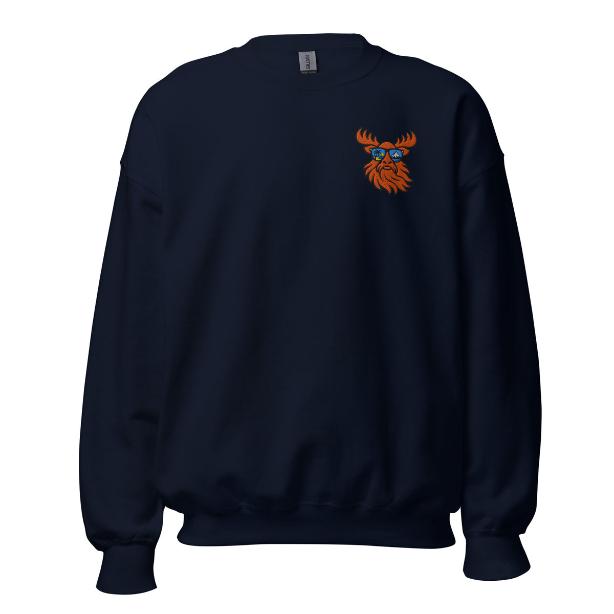 Tropical Moose Embroidered Crewneck in Navy, front view