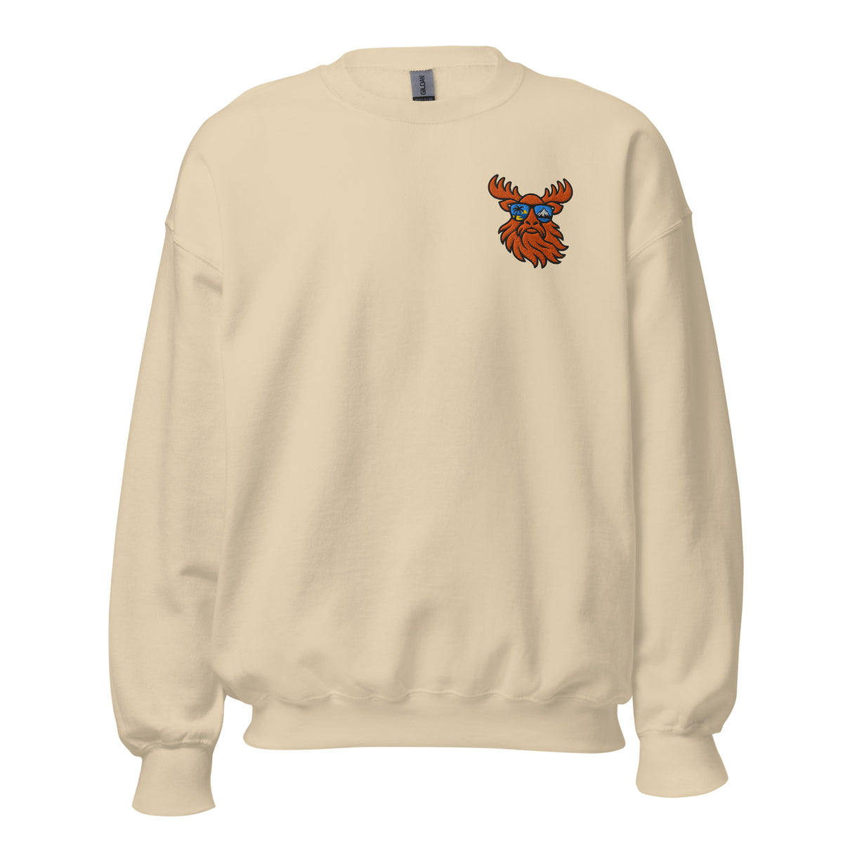 Tropical Moose Embroidered Crewneck in Sand, front view