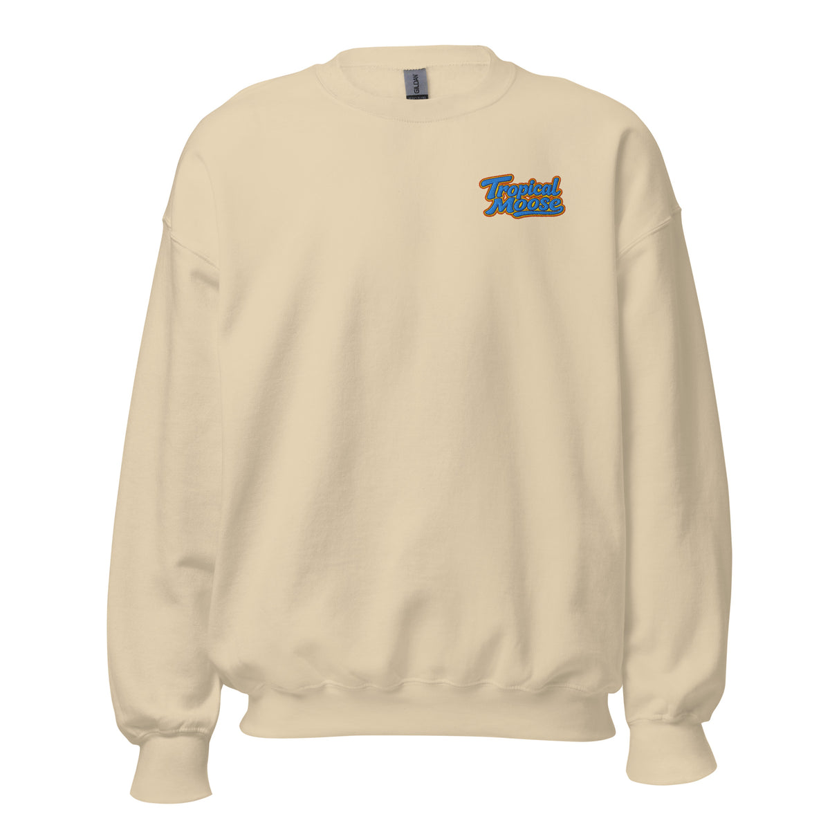 Tropical Moose Script Crewneck in Sand, front view