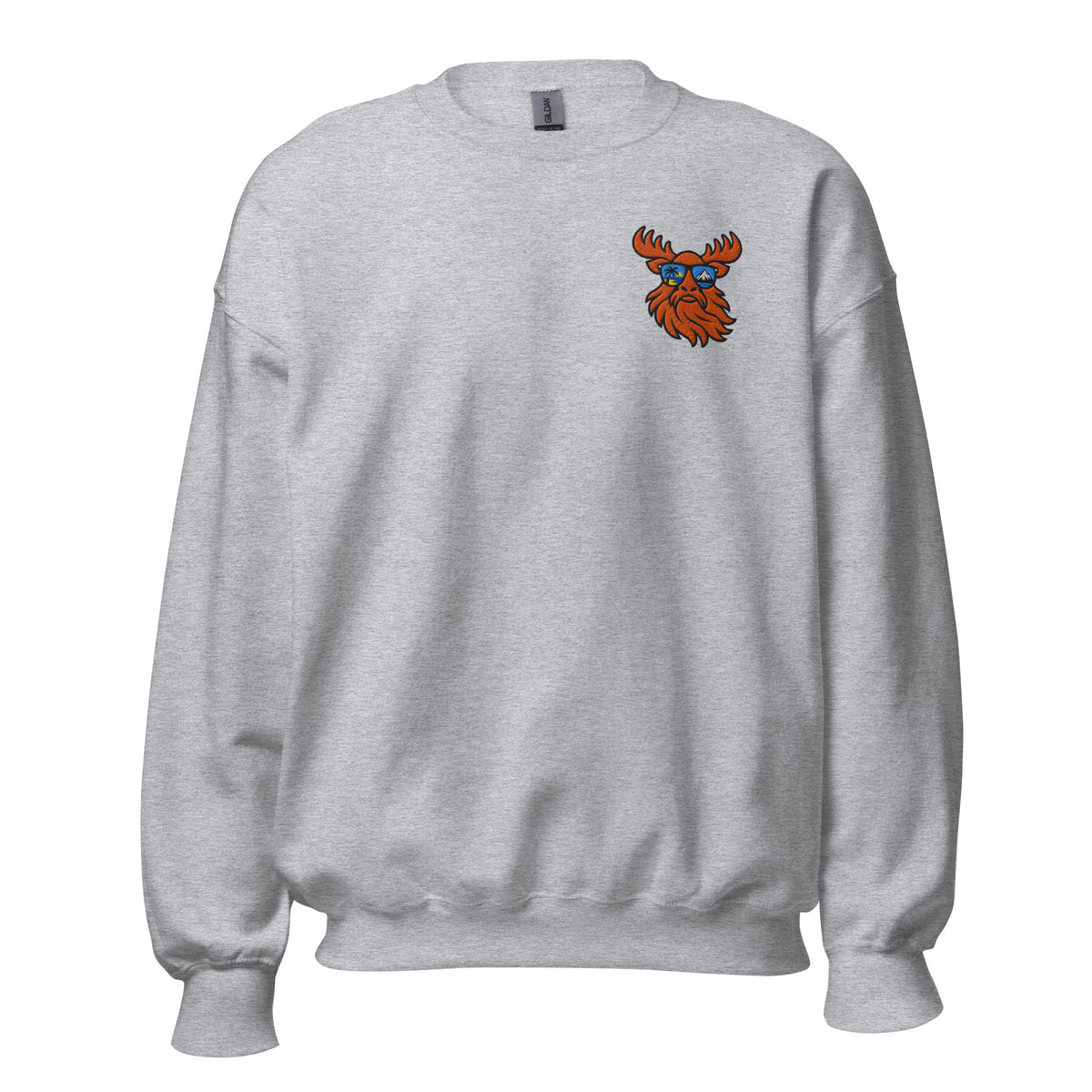 Tropical Moose Embroidered Crewneck in Sport Grey, front view