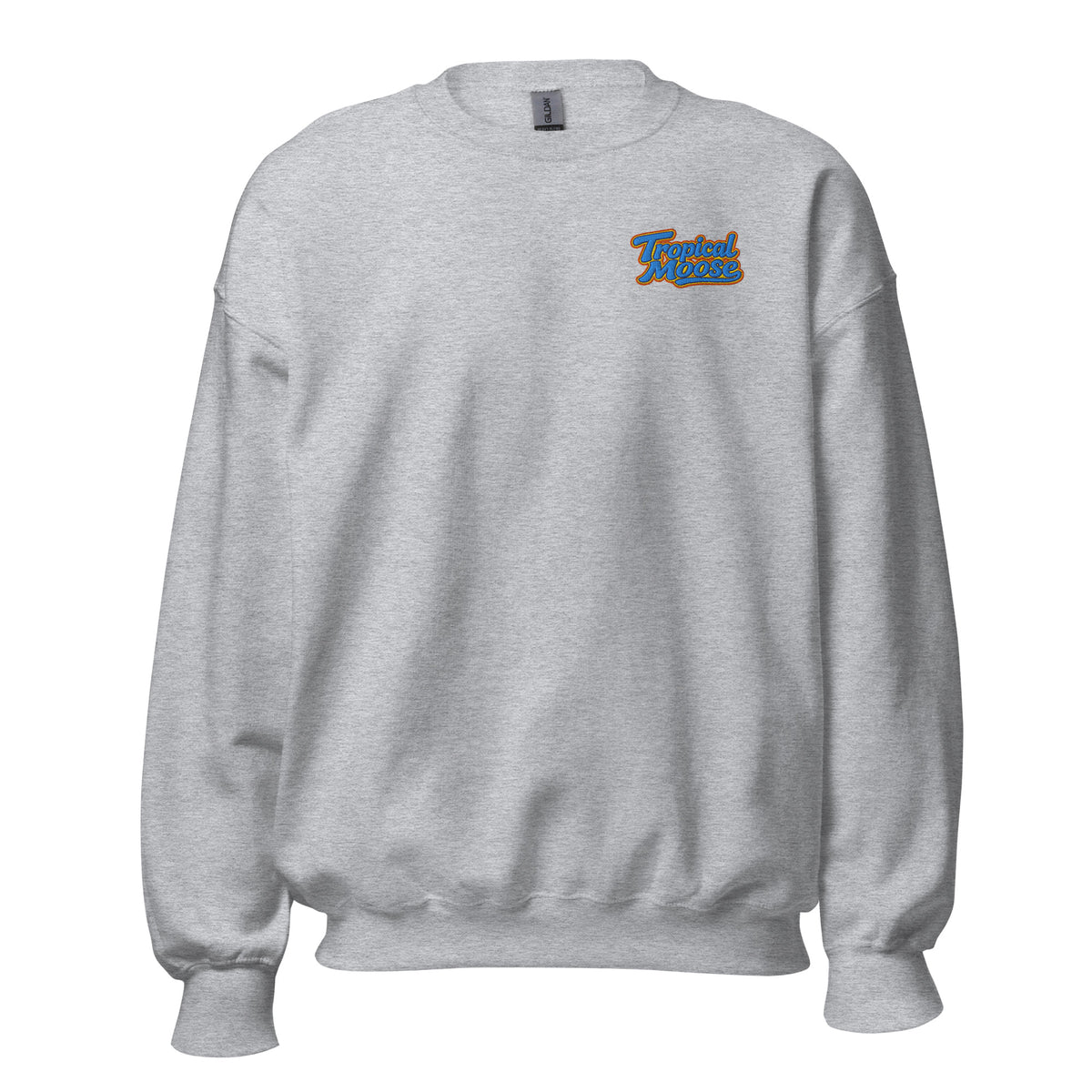 Tropical Moose Script Crewneck in Sport Grey, front view
