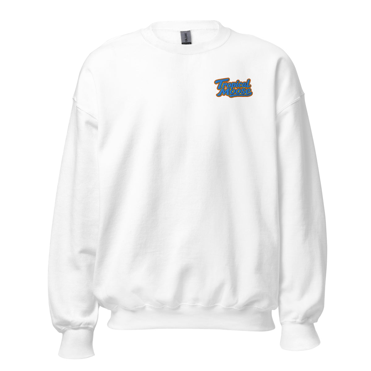 Tropical Moose Script Crewneck in White, front view