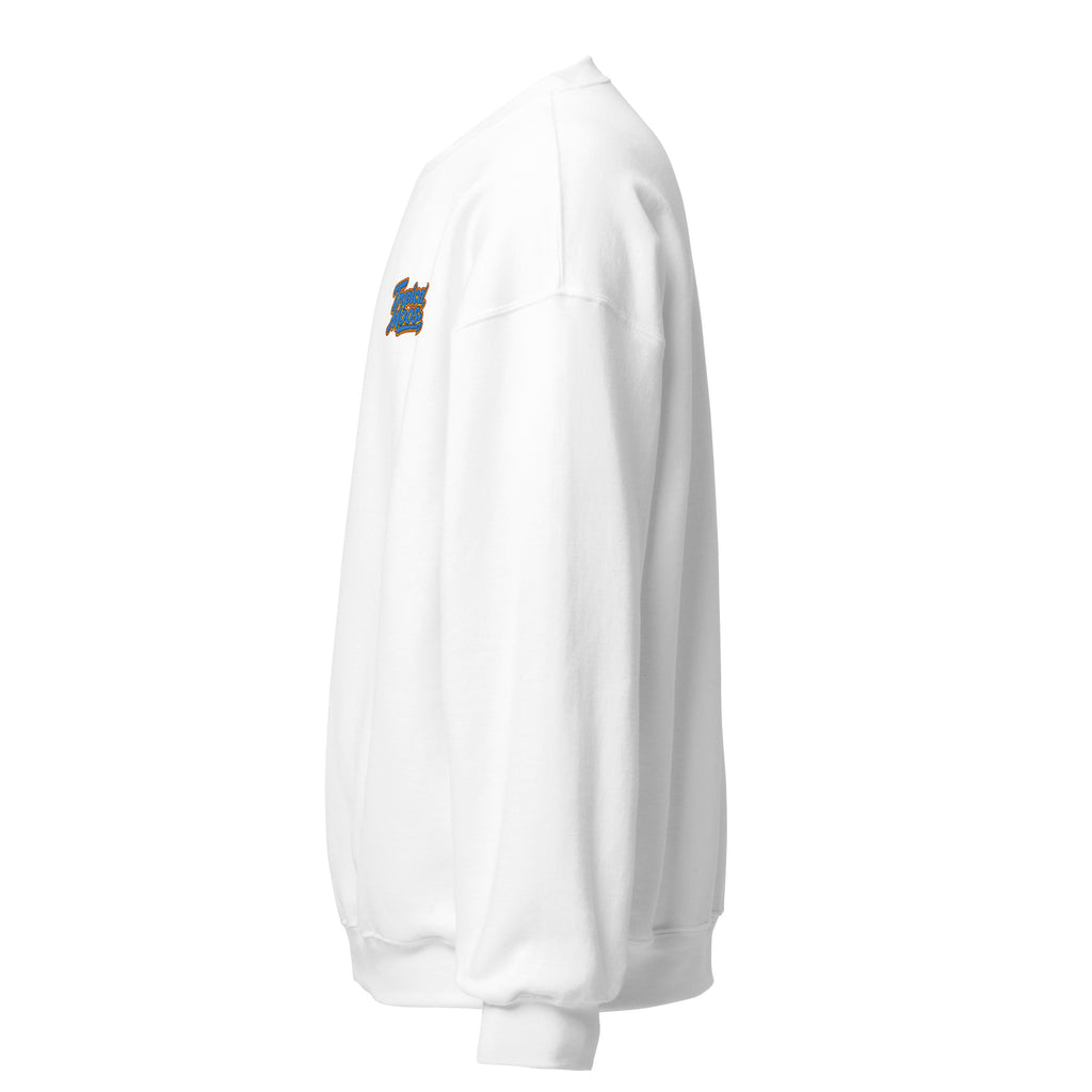 Tropical Moose Script Crewneck in White, left side view