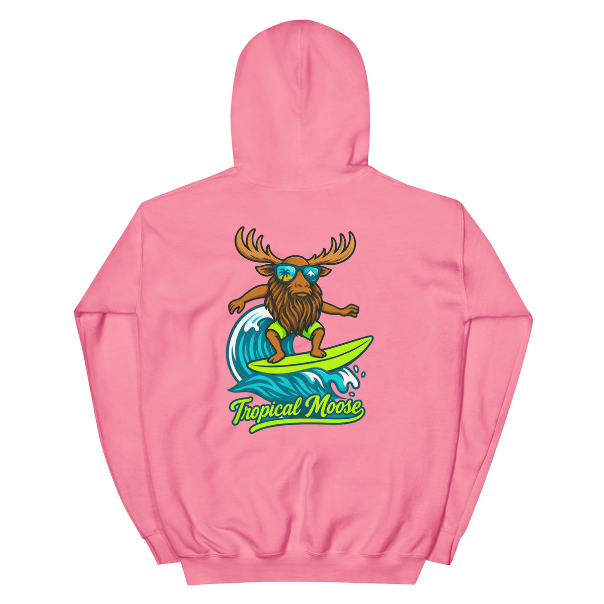 Surf Moose Pullover Hoodie in Azalea pink, back view