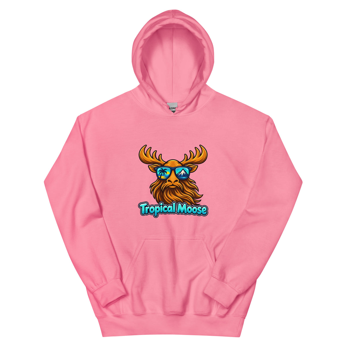 Tropical Moose Big Logo Hoodie in Azalea pink, front view