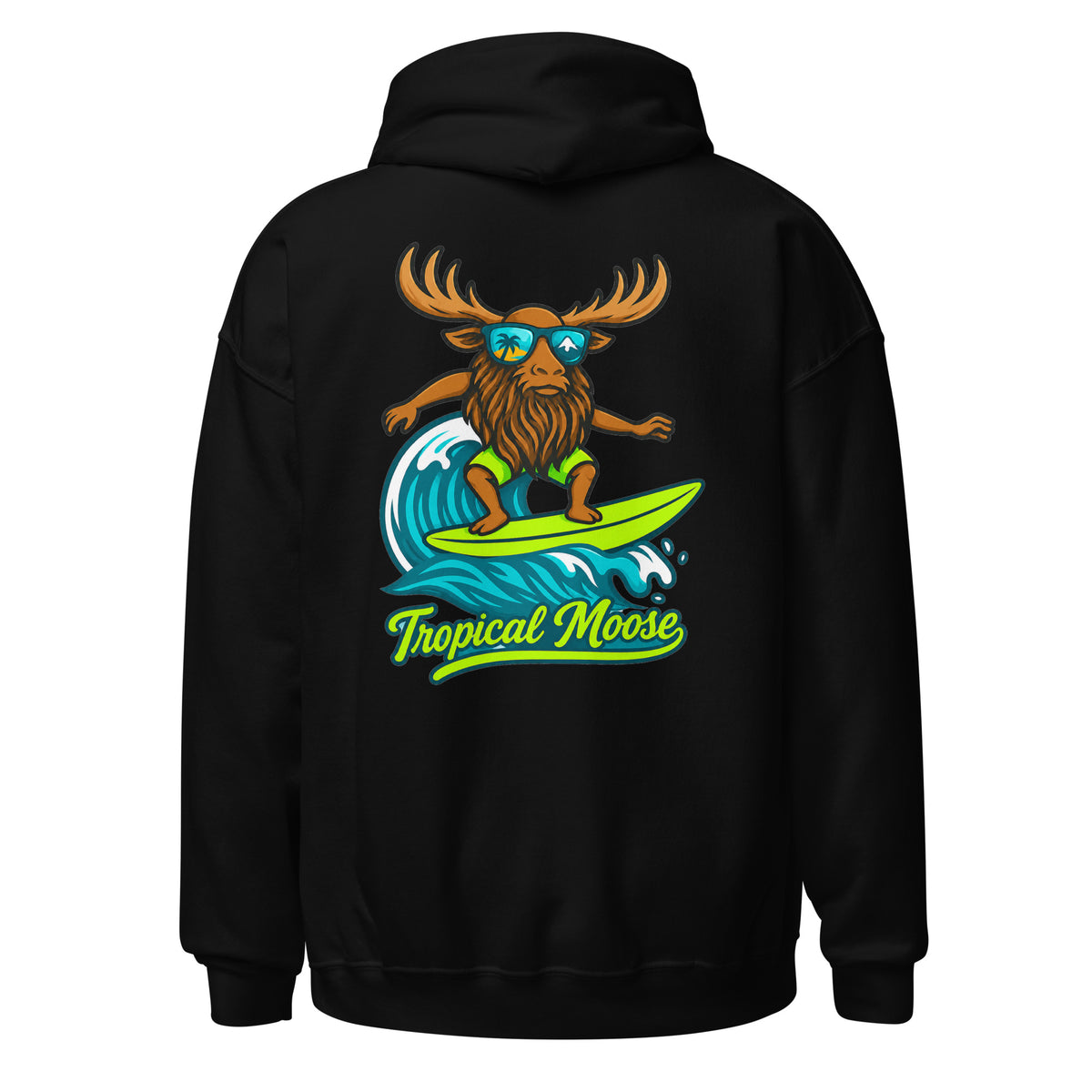 Surf Moose Pullover Hoodie in Black, back view