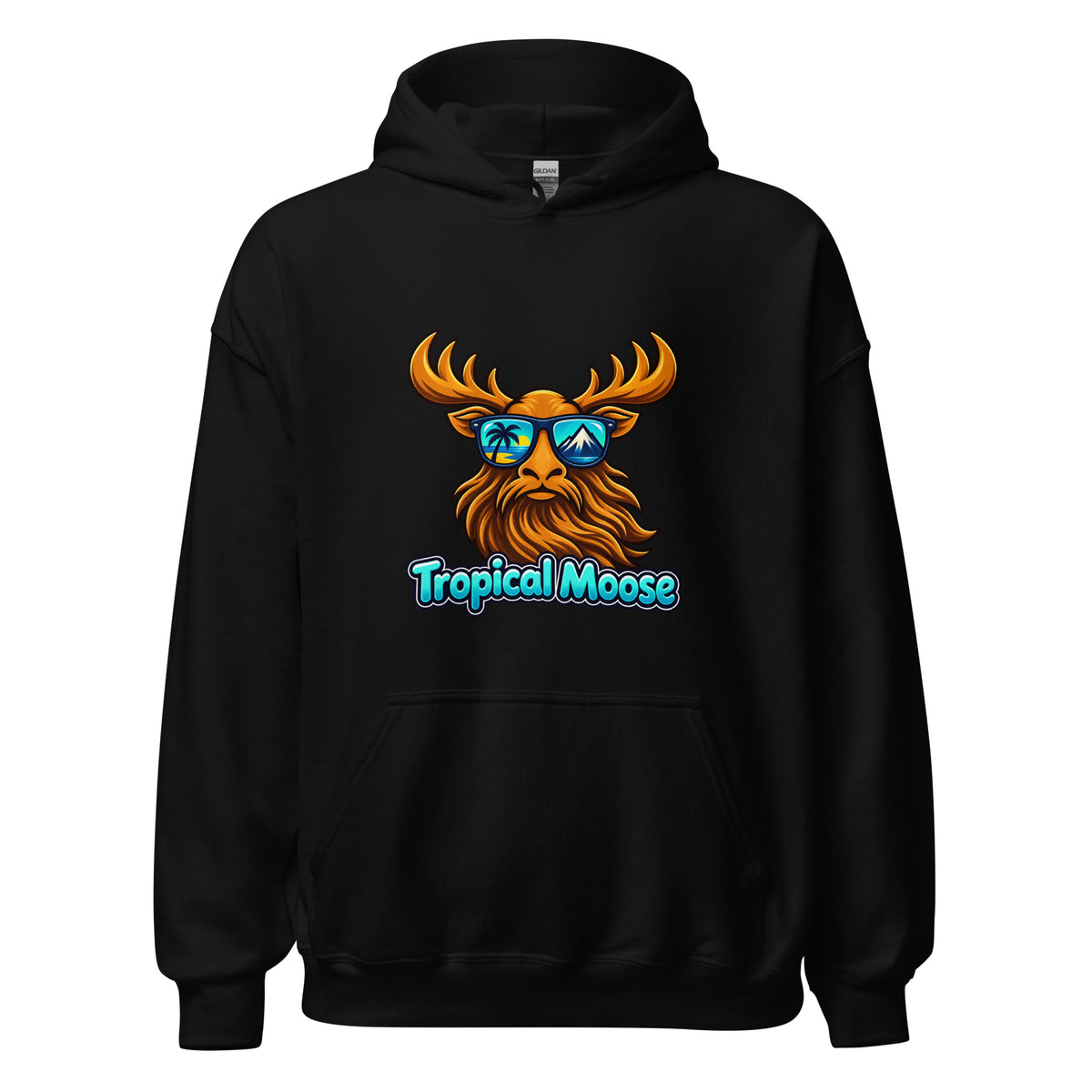 Tropical Moose Big Logo Hoodie in Black, front view