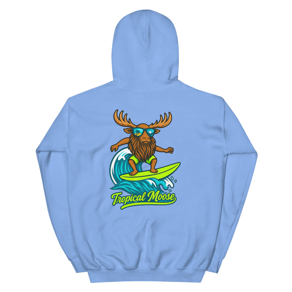 Surf Moose Pullover Hoodie in Carolina Blue, back view