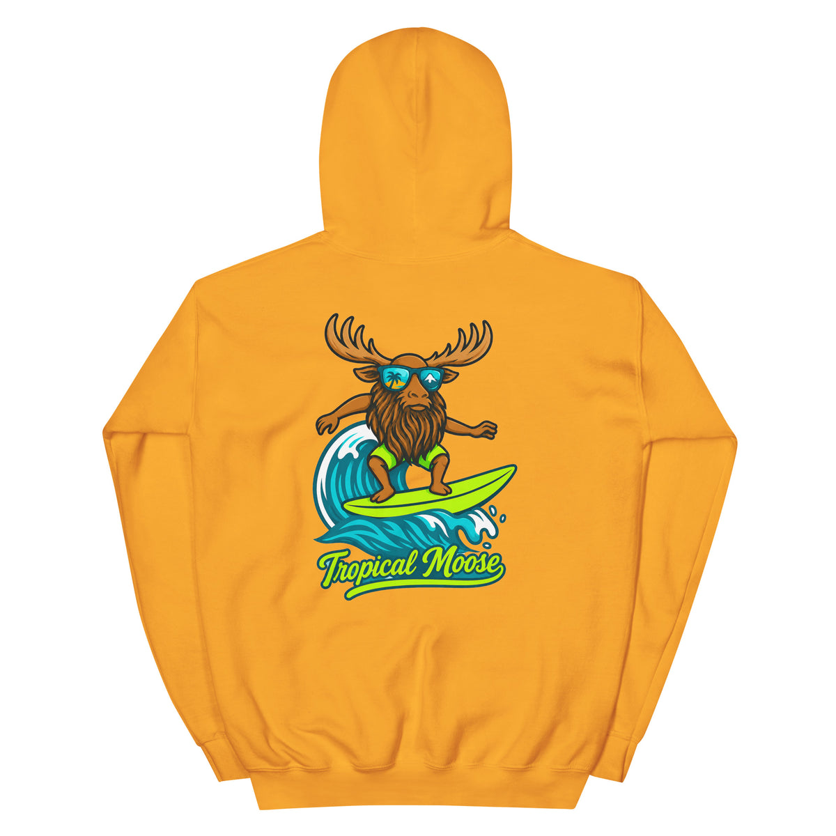 Surf Moose Pullover Hoodie in Gold, back view