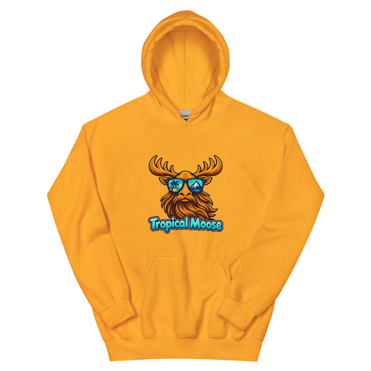 Tropical Moose Big Logo Hoodie in Gold, front view