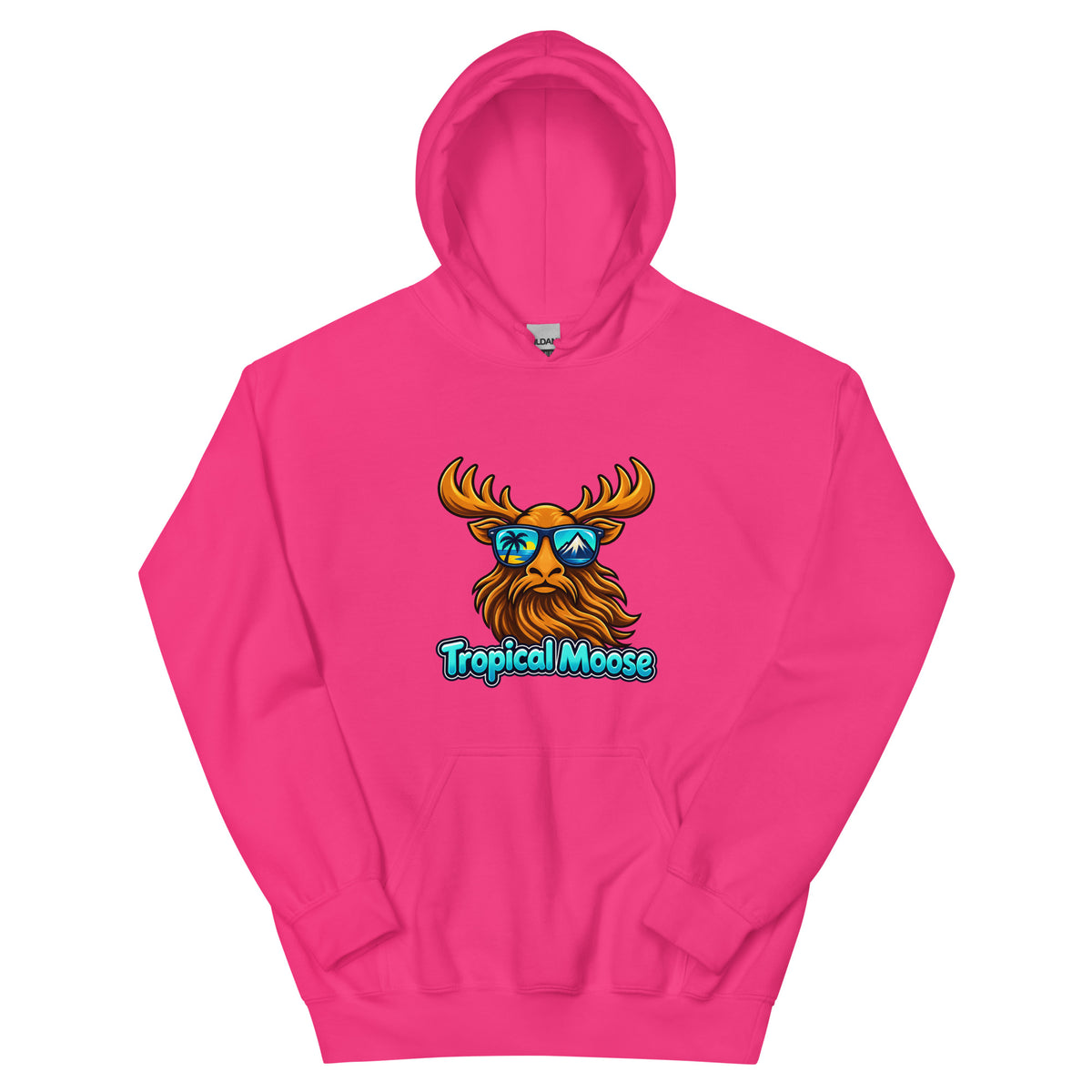 Tropical Moose Big Logo Hoodie in Heliconia pink, front view