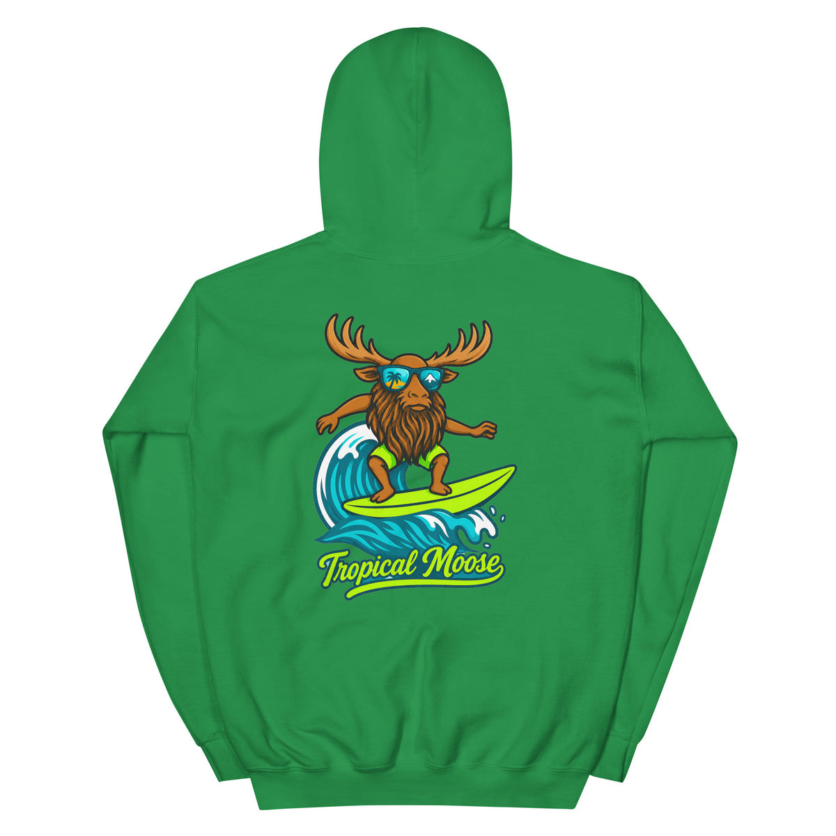Surf Moose Pullover Hoodie in Irish Green, back view