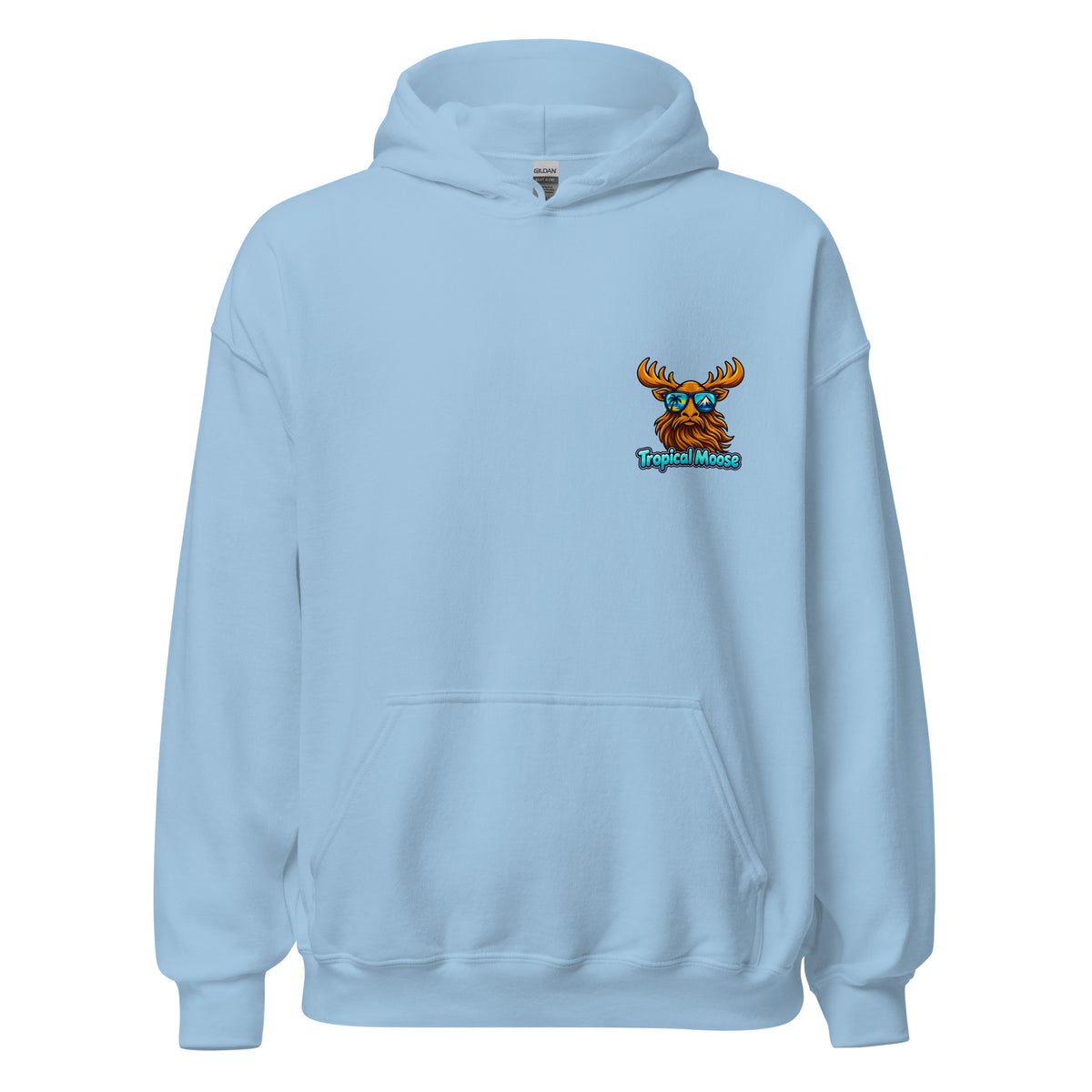 Surf Moose Pullover Hoodie in Light Blue, front view