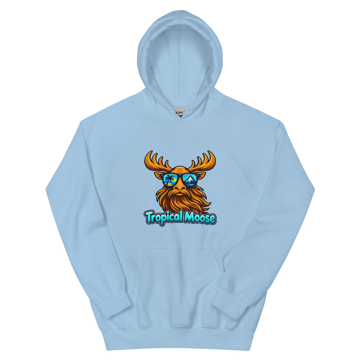 Tropical Moose Big Logo Hoodie in Light Blue, front view