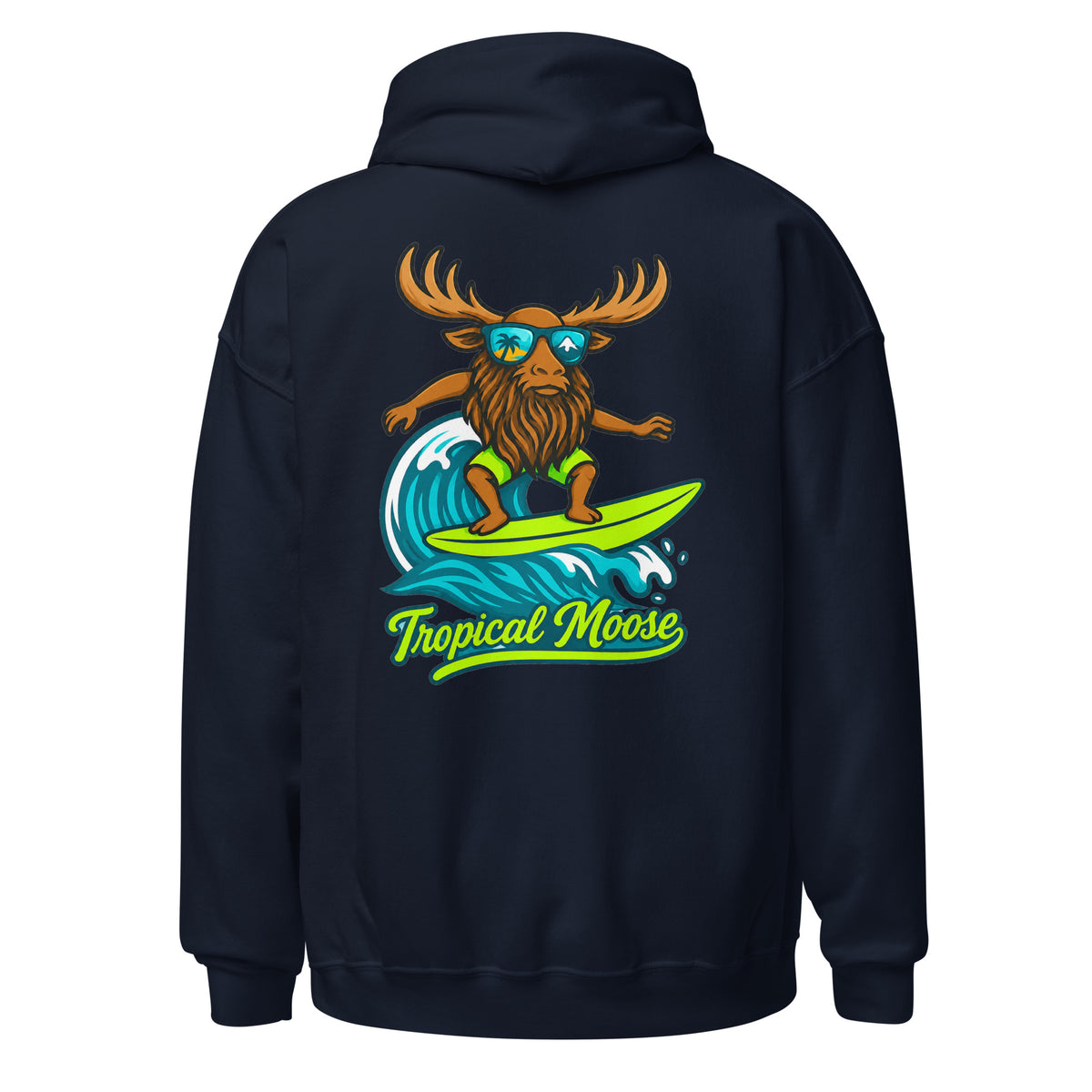 Surf Moose Pullover Hoodie in Navy, back view