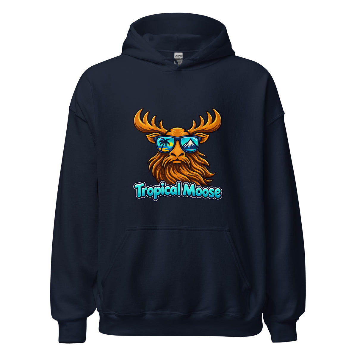 Tropical Moose Big Logo Hoodie in Navy, front view