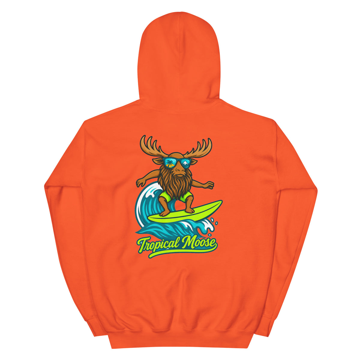 Surf Moose Pullover Hoodie in Orange, back view