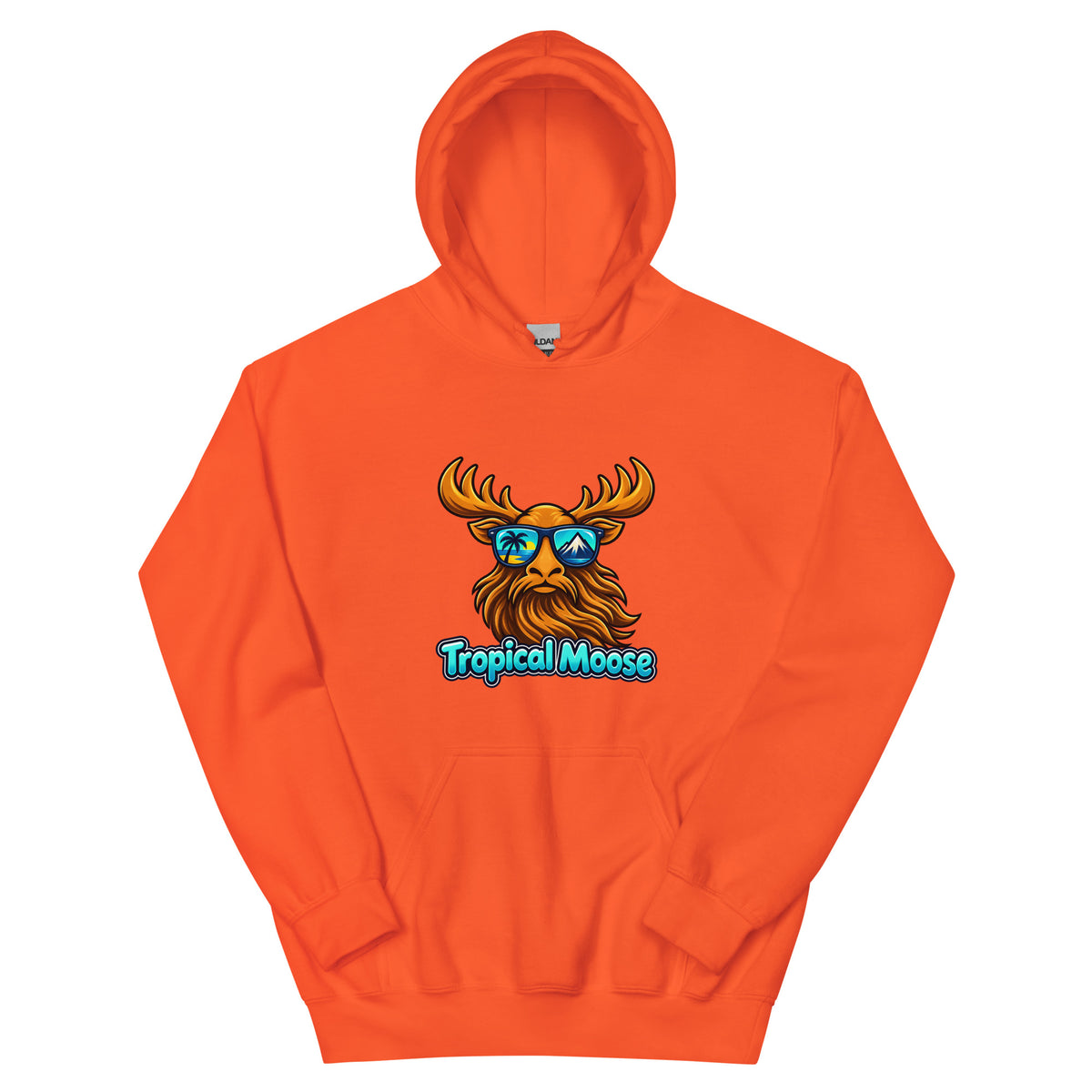 Tropical Moose Big Logo Hoodie in Orange, front view