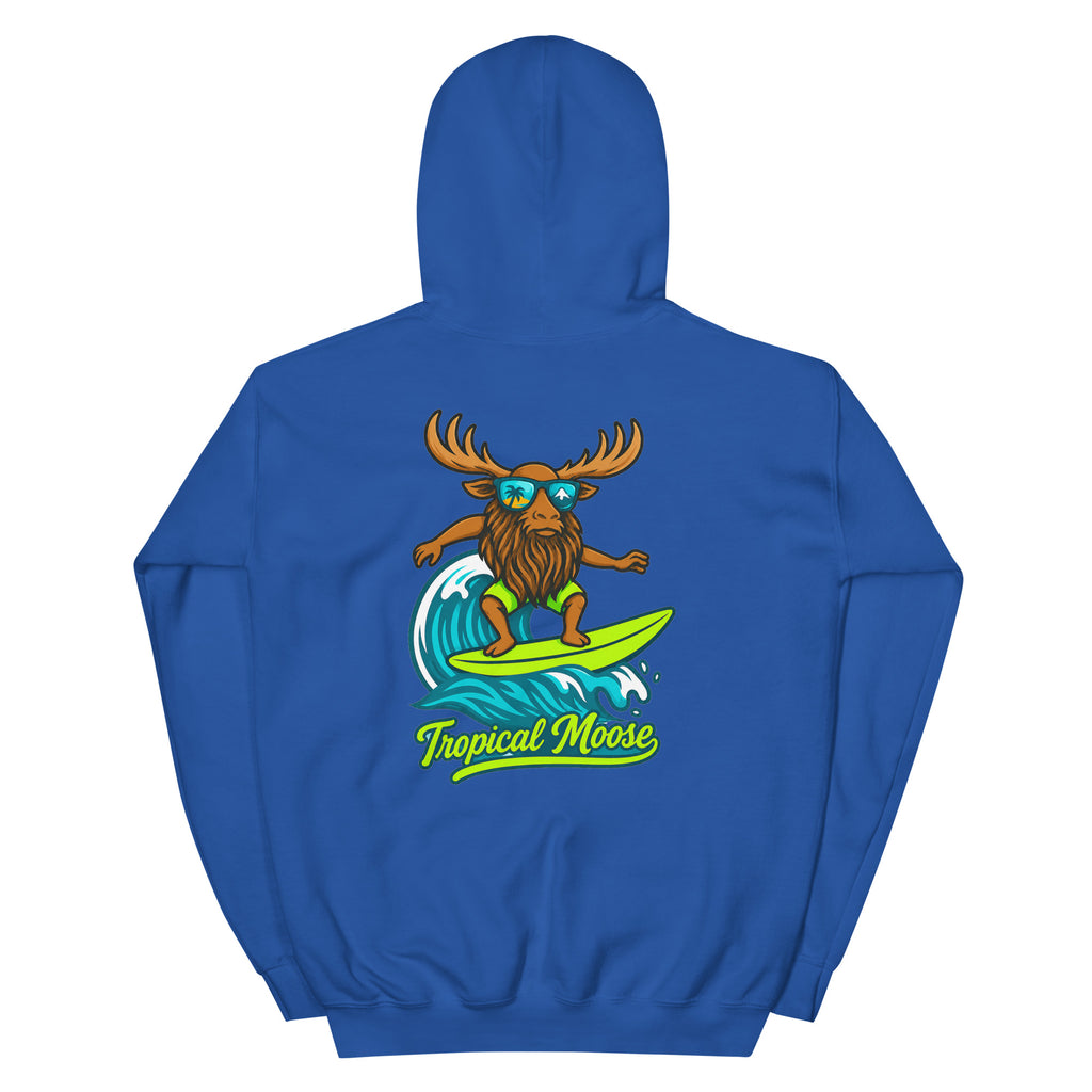 Surf Moose Pullover Hoodie in Royal Blue, back view