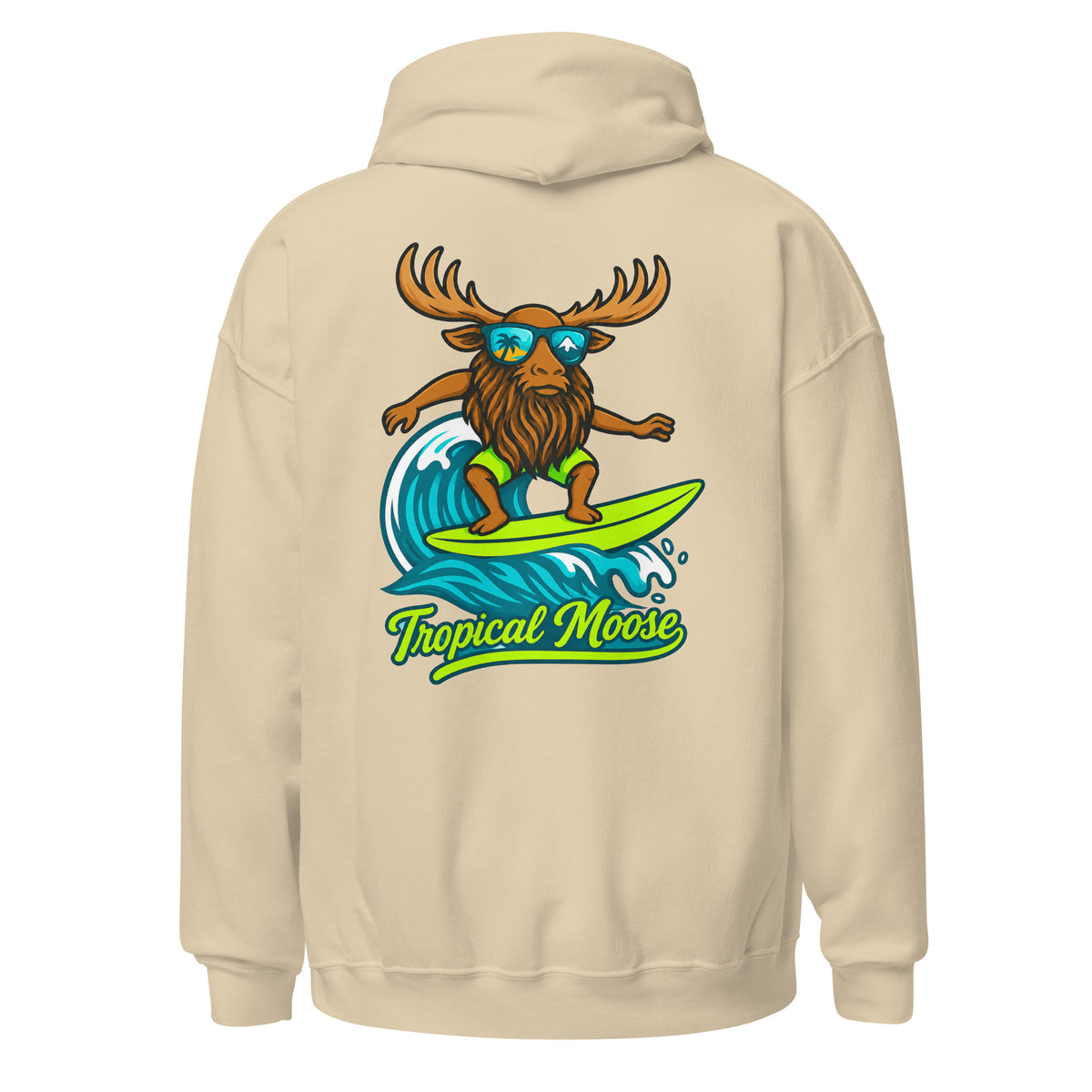 Surf Moose Pullover Hoodie in Sand, back view