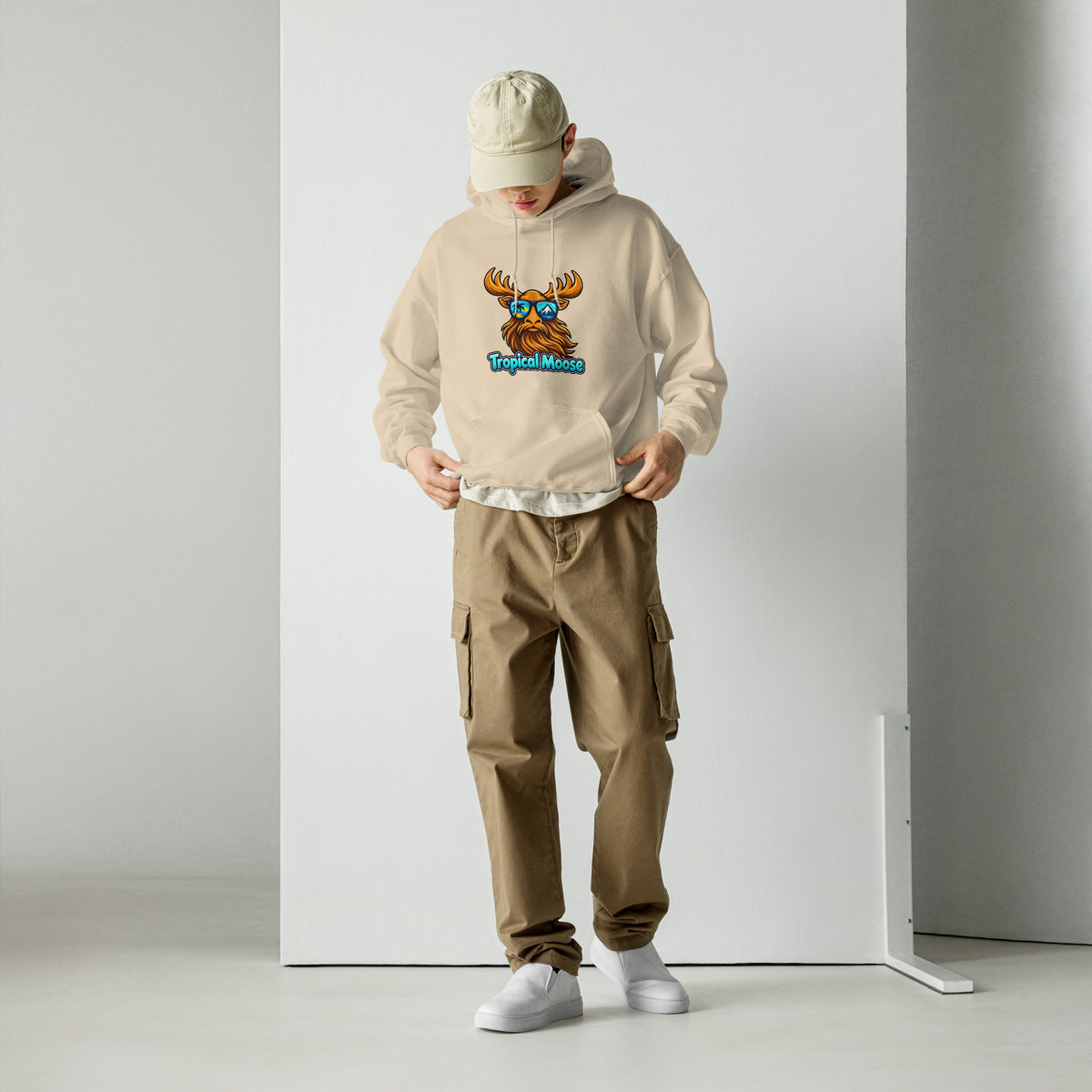 Tropical Moose Big Logo Hoodie in Sand, alternate front view