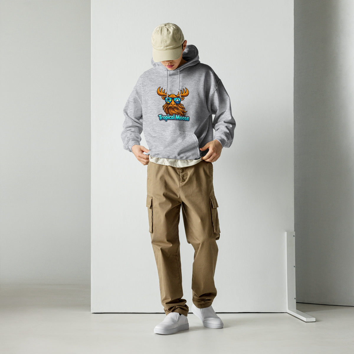 Tropical Moose Big Logo Hoodie in Sport Grey, alternate front view
