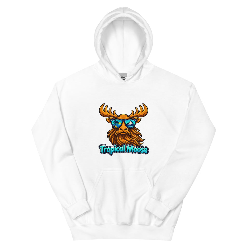 Tropical Moose Big Logo Hoodie in White, front view