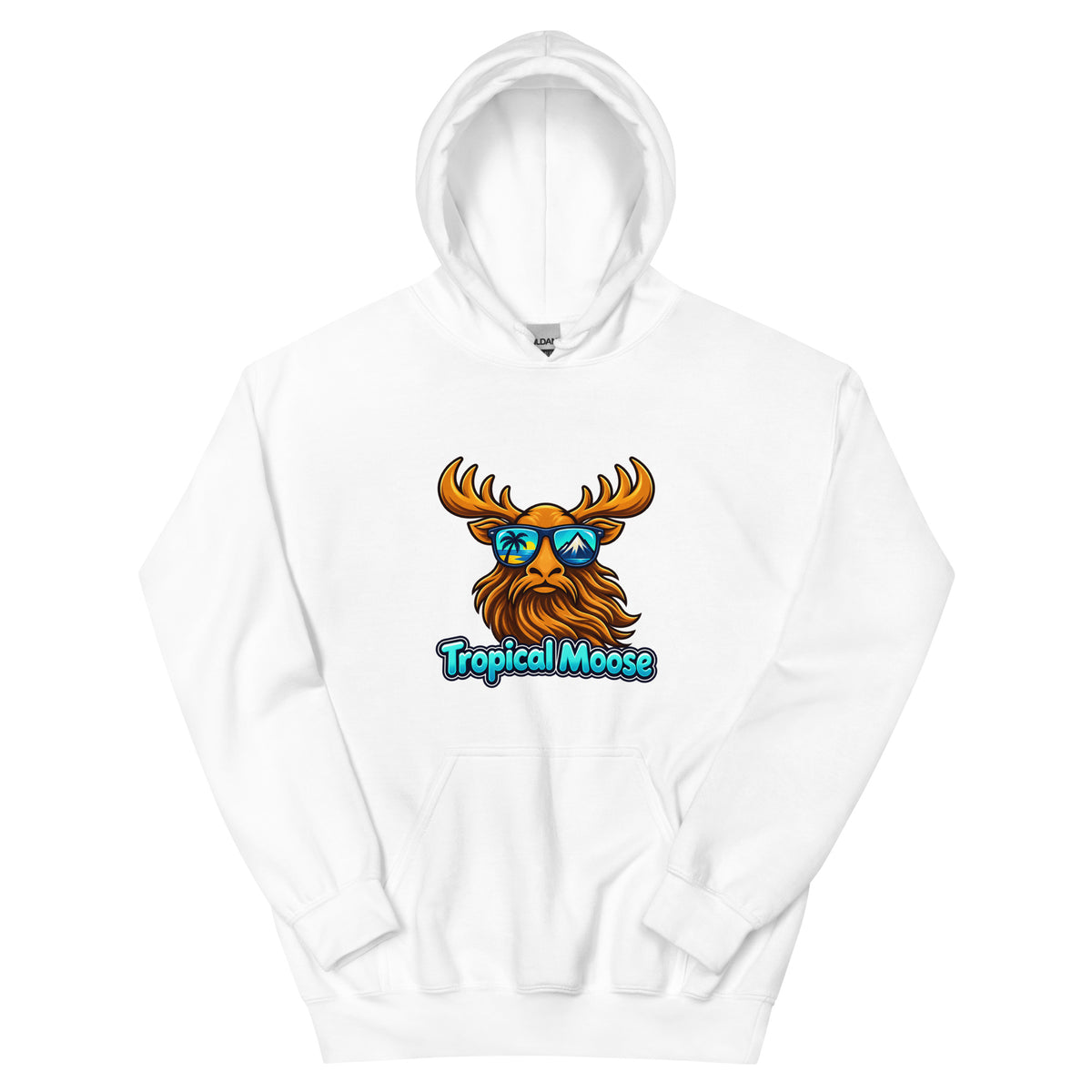 Tropical Moose Big Logo Hoodie in White, front view