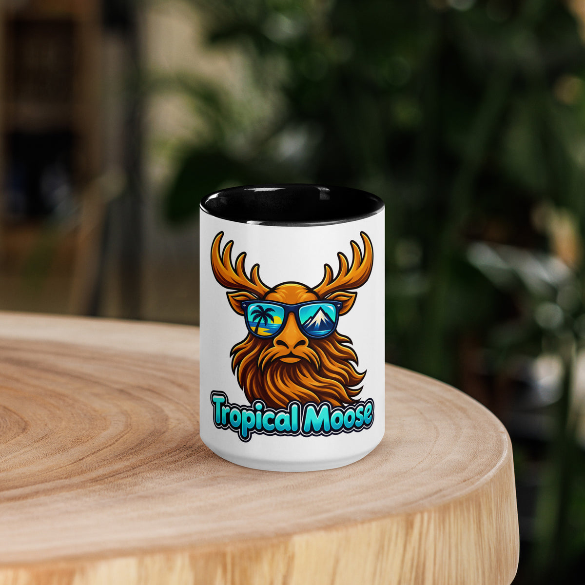 Tropical Moose Color Pop Mug, 15 oz, black inside and handle