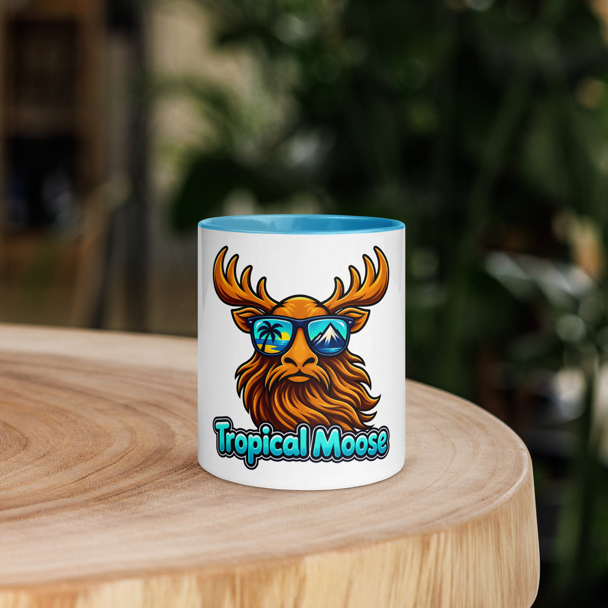 Tropical Moose Color Pop Mug, 11 oz, blue inside and handle