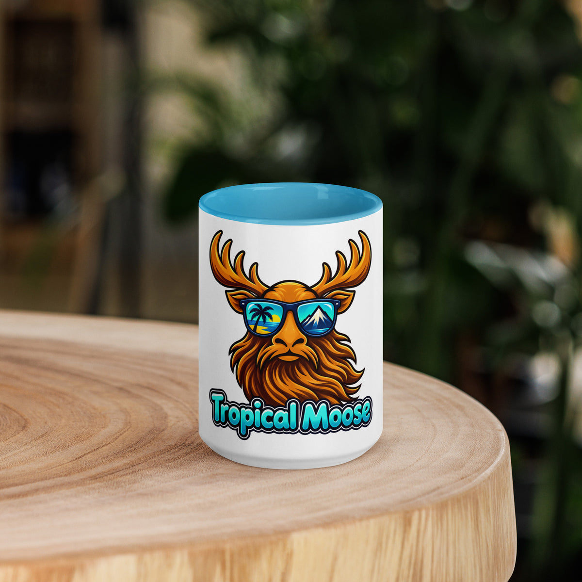 Tropical Moose Color Pop Mug, 15 oz, blue inside and handle