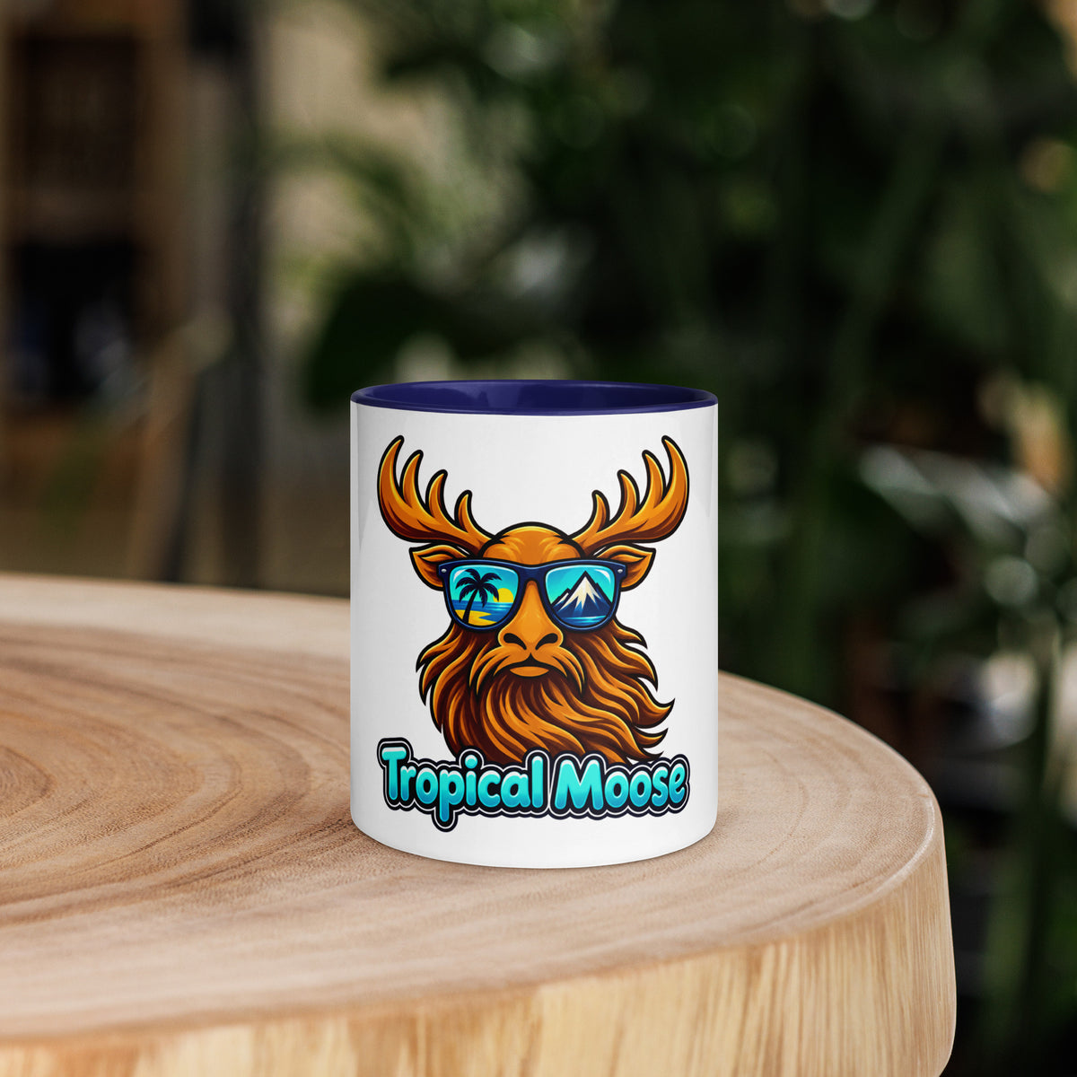Tropical Moose Color Pop Mug, 11 oz, dark blue inside and handle