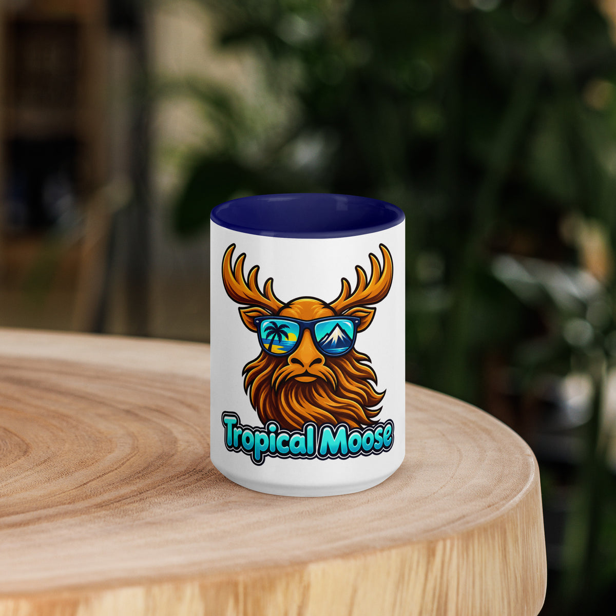 Tropical Moose Color Pop Mug, 15 oz, dark blue inside and handle