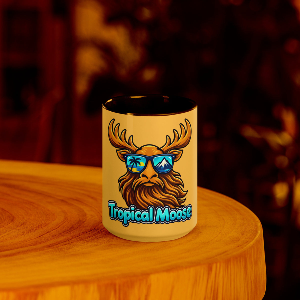 Tropical Moose Color Pop Mug, 15 oz, golden yellow inside and handle