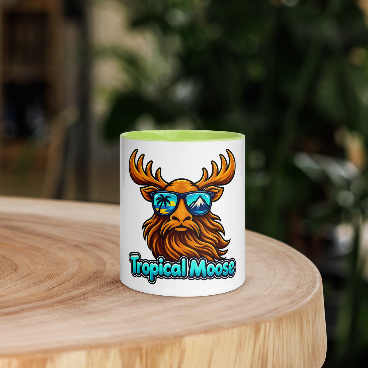 Tropical Moose Color Pop Mug, 11 oz, green inside and handle