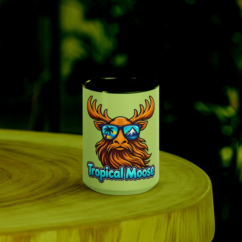 Tropical Moose Color Pop Mug, 15 oz, green inside and handle