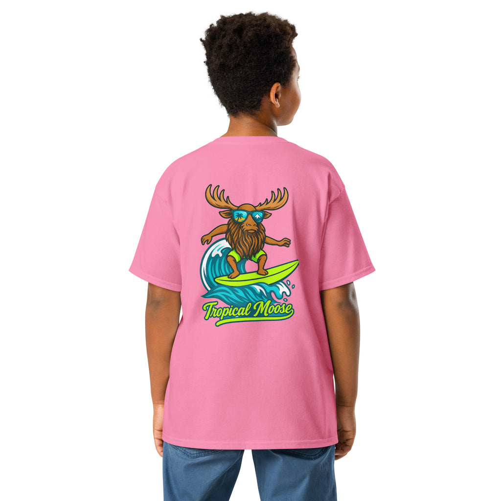 Mini Moose Kids Surf Tee in Azalea pink, back view