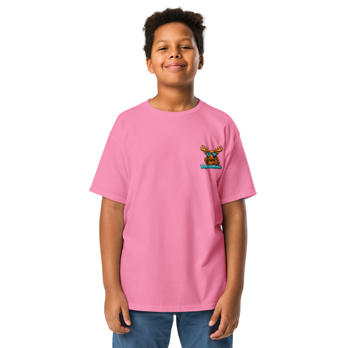 Mini Moose Kids Surf Tee in Azalea pink, front view