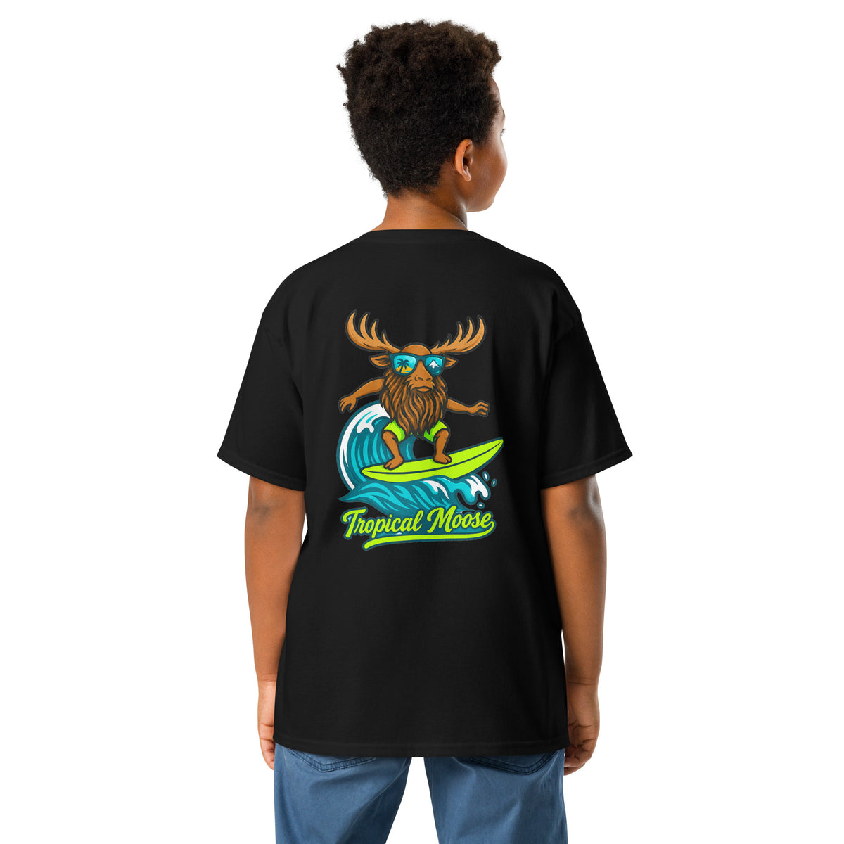 Mini Moose Kids Surf Tee in Black, alternate back view