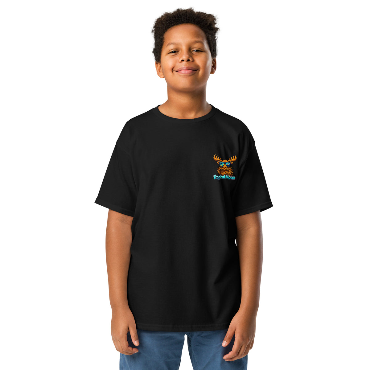 Mini Moose Kids Surf Tee in Black, alternate front view