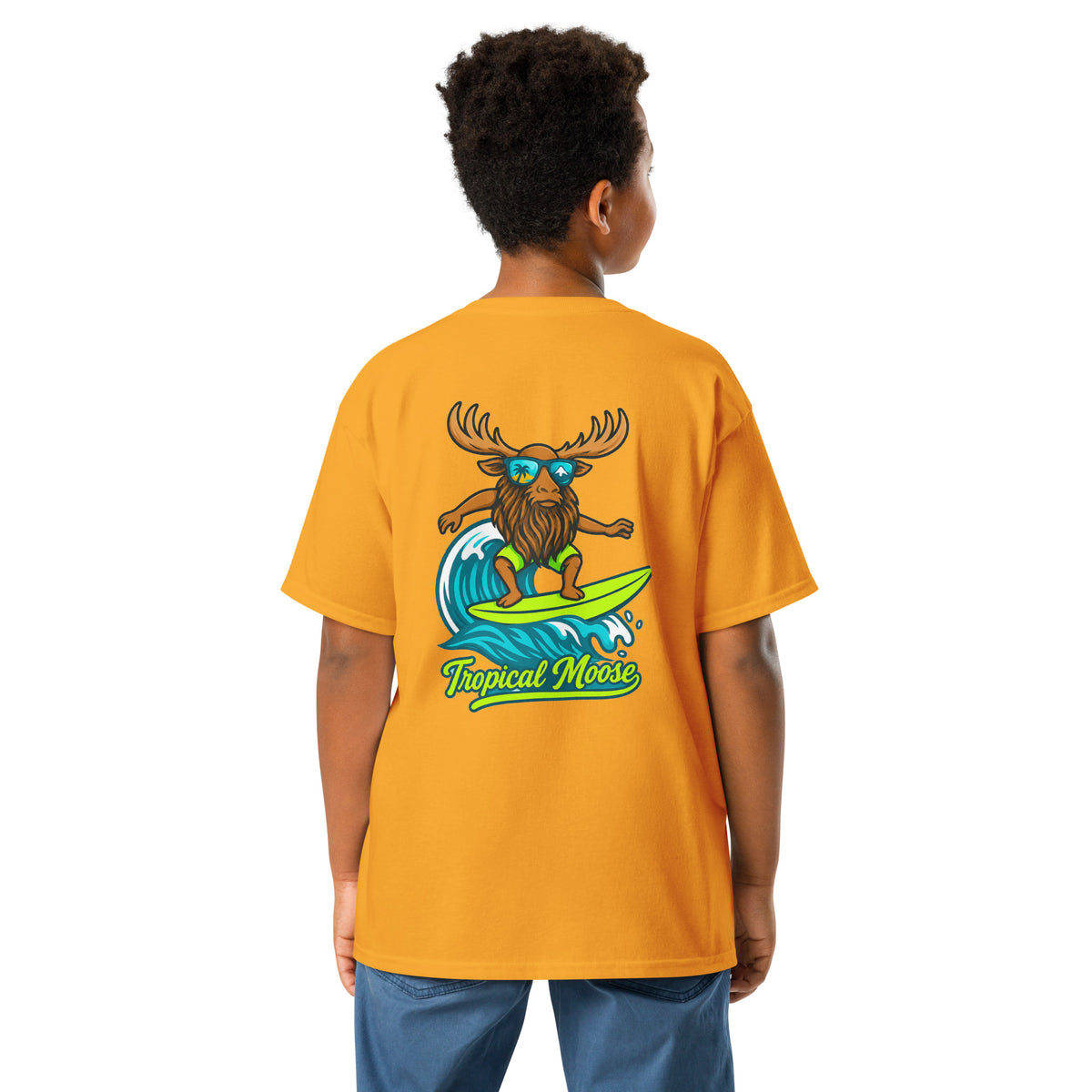 Mini Moose Kids Surf Tee in Gold, back view