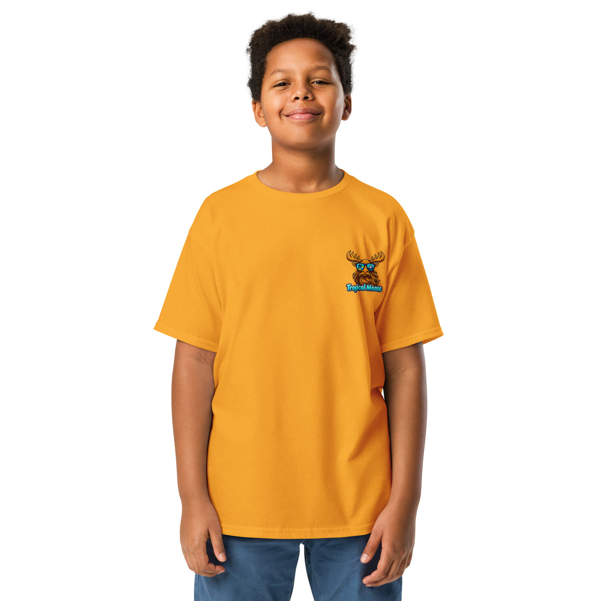 Mini Moose Kids Surf Tee in Gold, front view